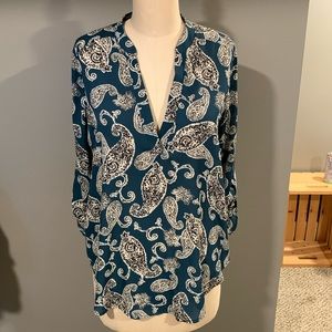 Lush Paisley Print V-neck Blouse.